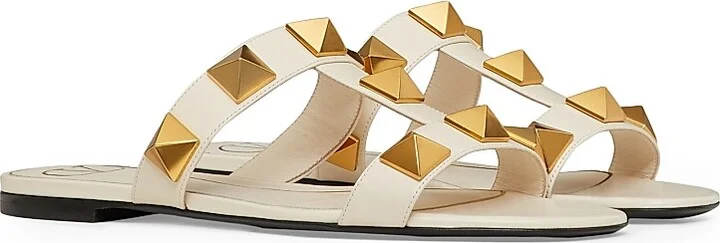 Flat Roman Stud Calfskin Slide Sandals - Rose Cannelle - Size 6 - Image 7