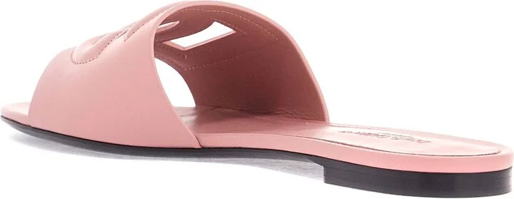 Flat Slipper In Pink Calfskin With Embossed Dg Logo - Image 3