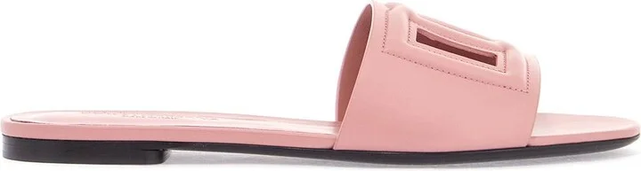 Flat Slipper In Pink Calfskin With Embossed Dg Logo
