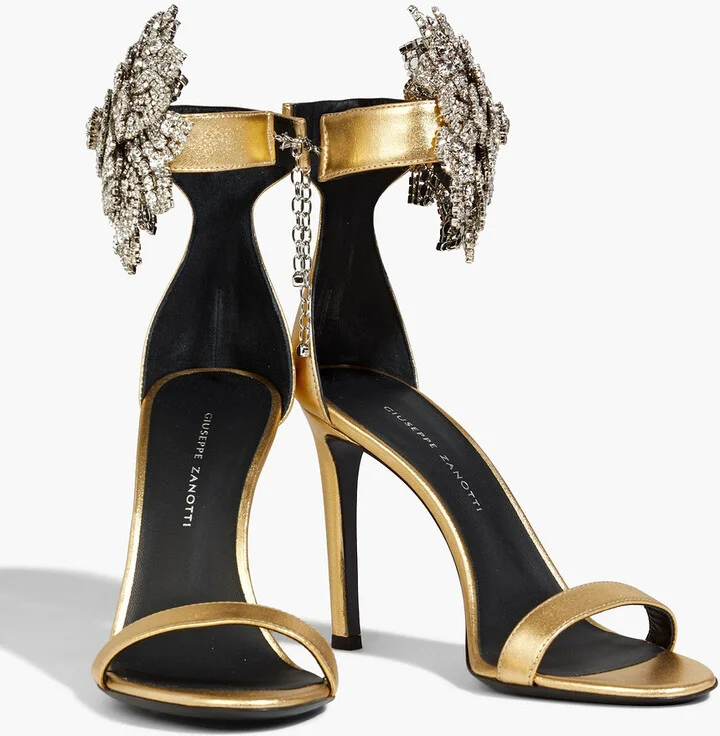 Fleur 105 crystal-embellished metallic leather sandals - Image 2