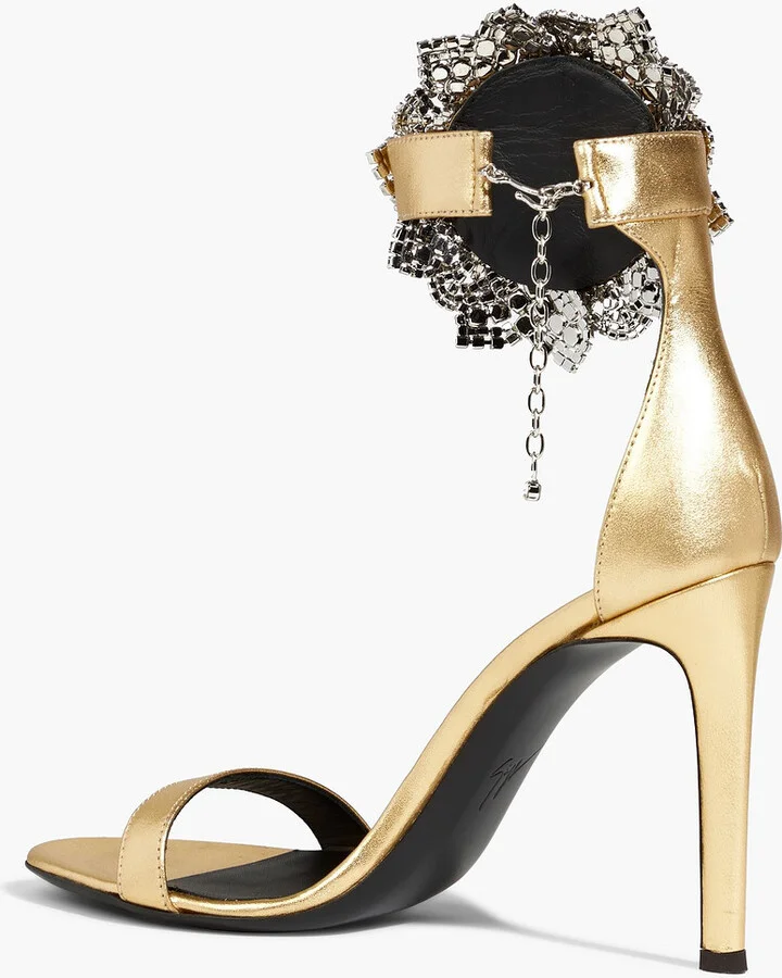 Fleur 105 crystal-embellished metallic leather sandals - Image 3