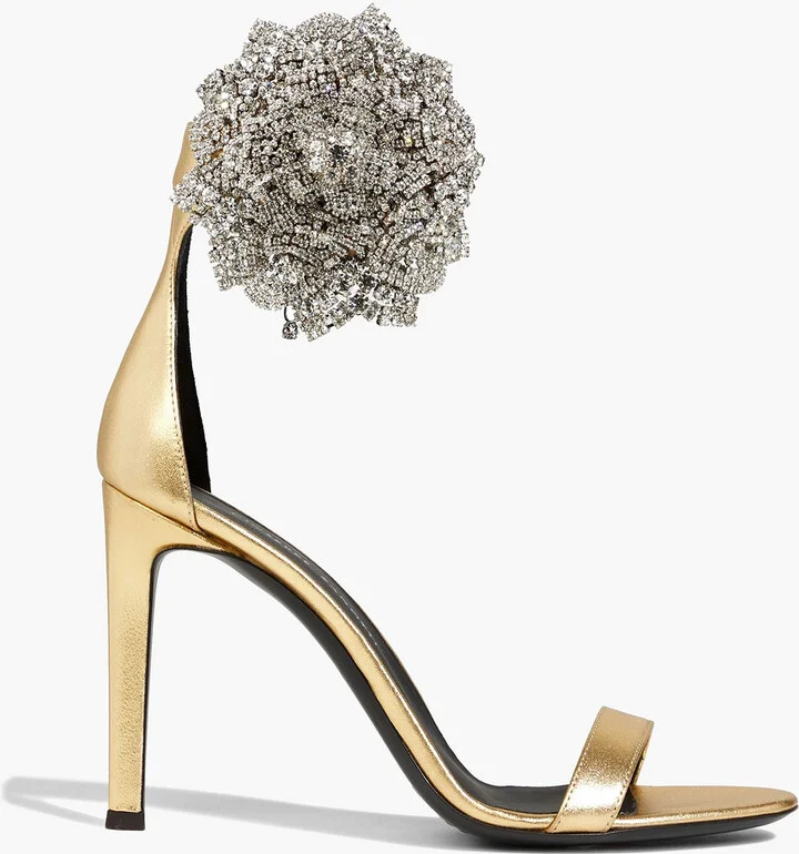 Fleur 105 crystal-embellished metallic leather sandals