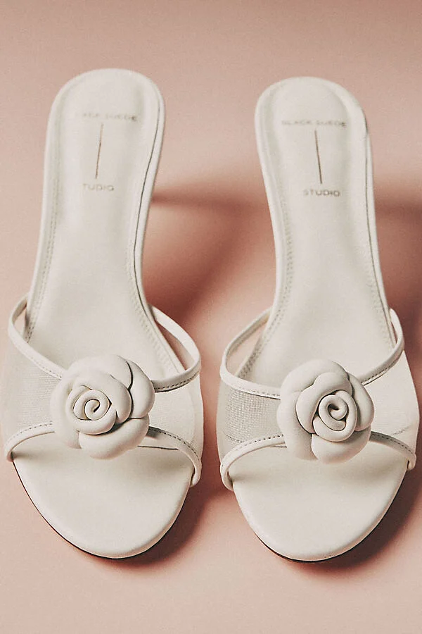 Fleur Mesh Rosette Mule Heels