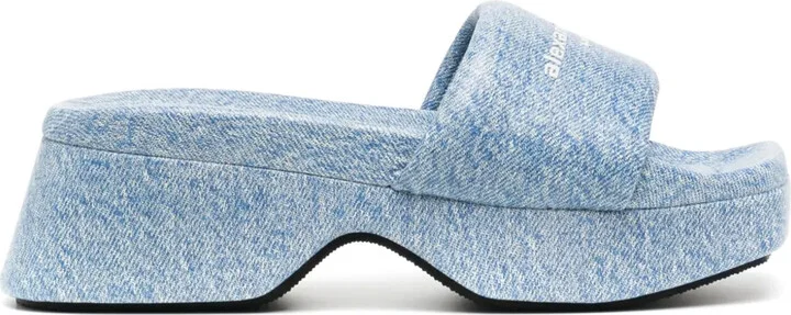 Float denim-print slides