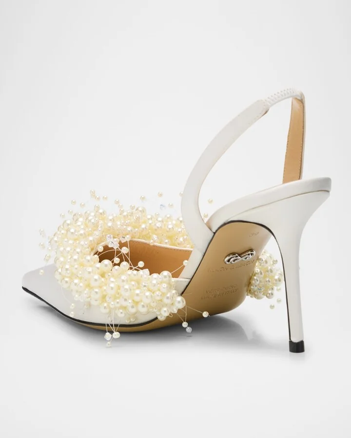 Floating Pearly Satin Slingback Pumps - Image 2