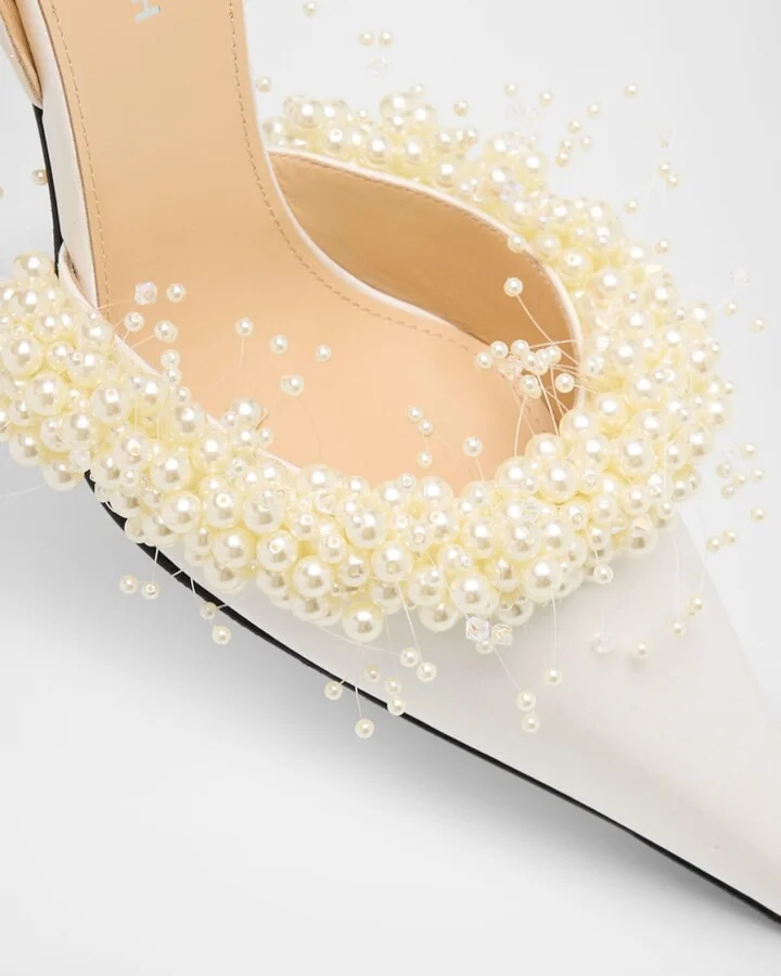 Floating Pearly Satin Slingback Pumps - Image 5