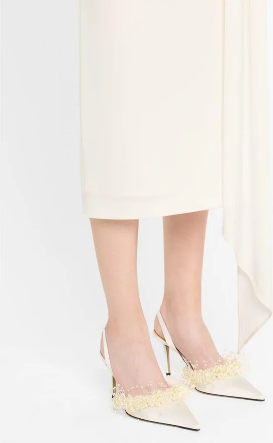 Floating Pearly Satin Slingback Pumps - Image 9