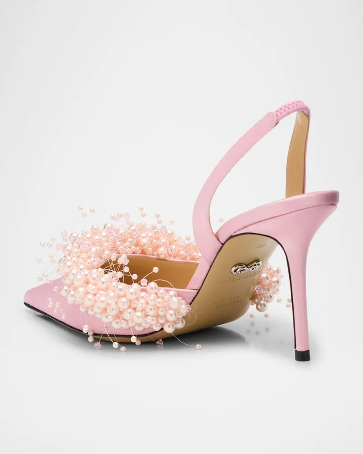 Floating Pearly Satin Slingback Pumps - Image 5