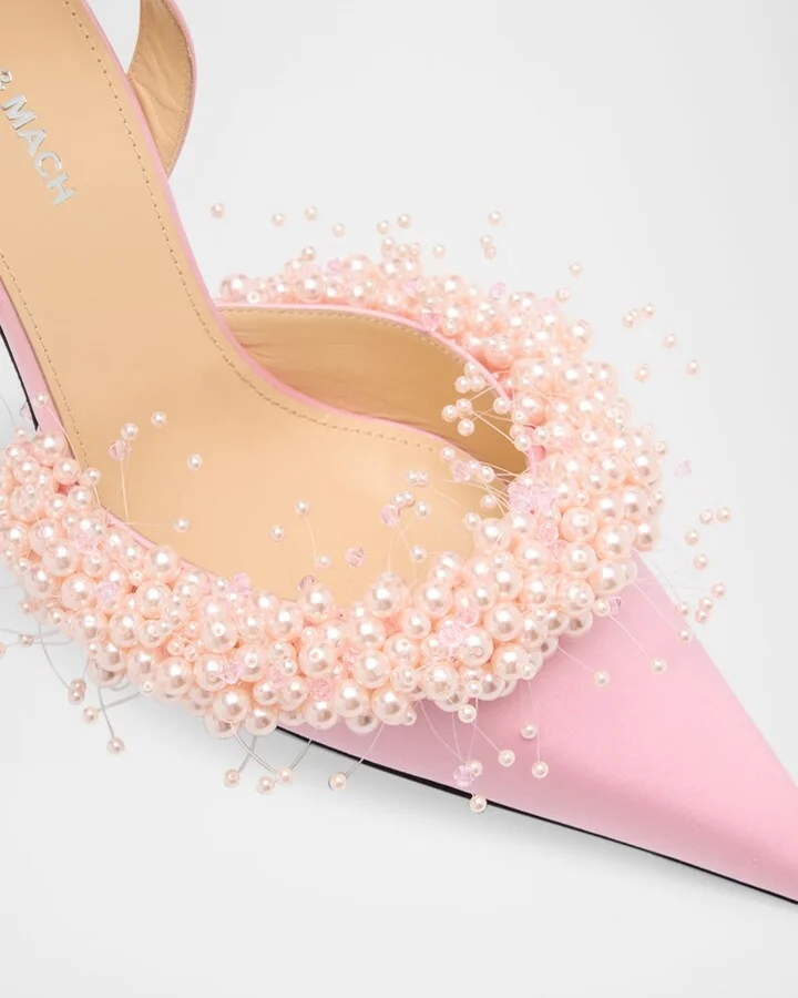 Floating Pearly Satin Slingback Pumps - Image 6