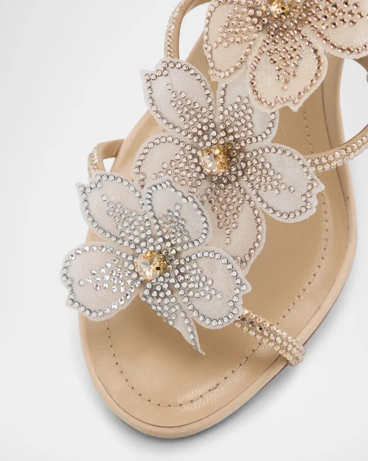 Floraine Crystal Flower Satin Cage Slide Sandals - Image 3