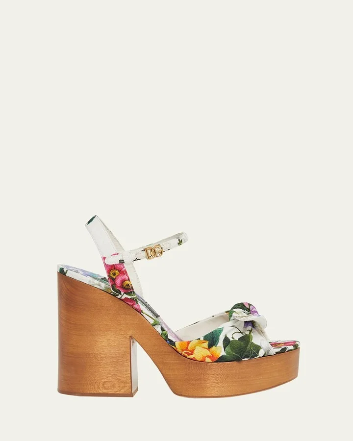 Floral Ankle-Strap Platform Sandals