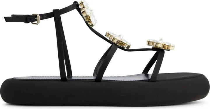 Floral-Appliqué Flatform Sandals