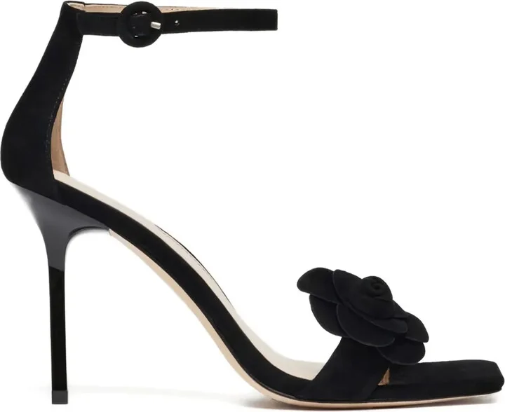 Floral-Appliqué Heeled Sandals