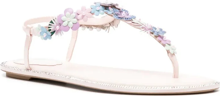 Floral-Appliqué Leather Sandals - Image 2