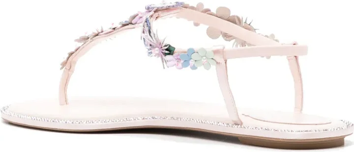 Floral-Appliqué Leather Sandals - Image 3