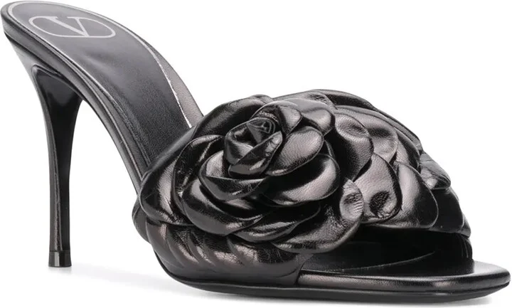 Floral Appliqué Leather Sandals - Image 2