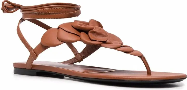 Floral Appliqué Leather Sandals - Image 2