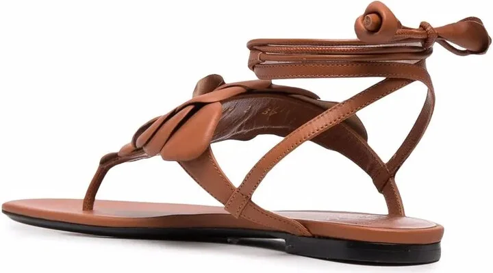 Floral Appliqué Leather Sandals - Image 3