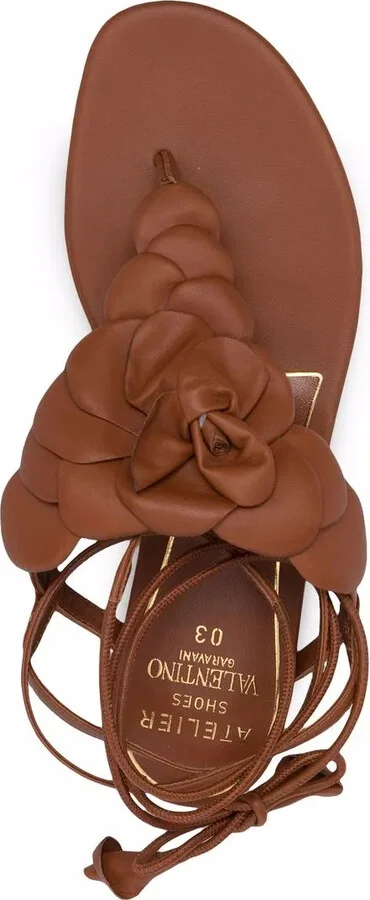 Floral Appliqué Leather Sandals - Image 4