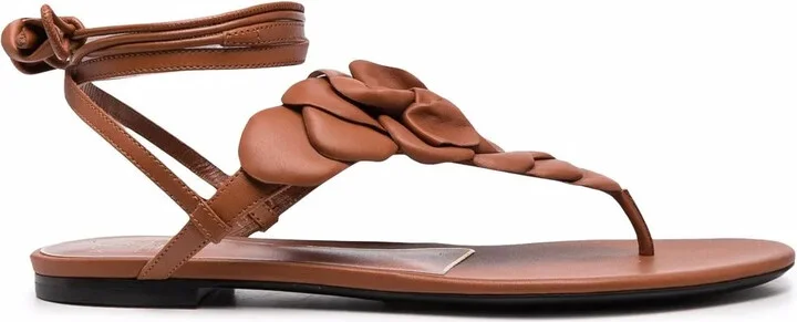 Floral Appliqué Leather Sandals