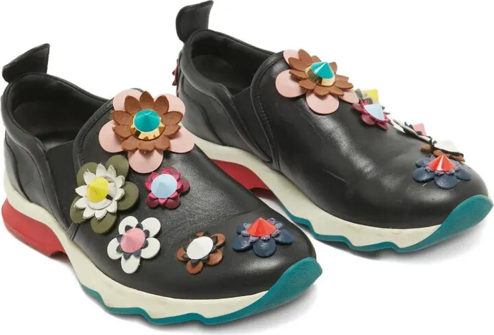 Floral-Appliqué Leather Sneakers - Image 2