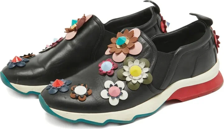 Floral-Appliqué Leather Sneakers - Image 3