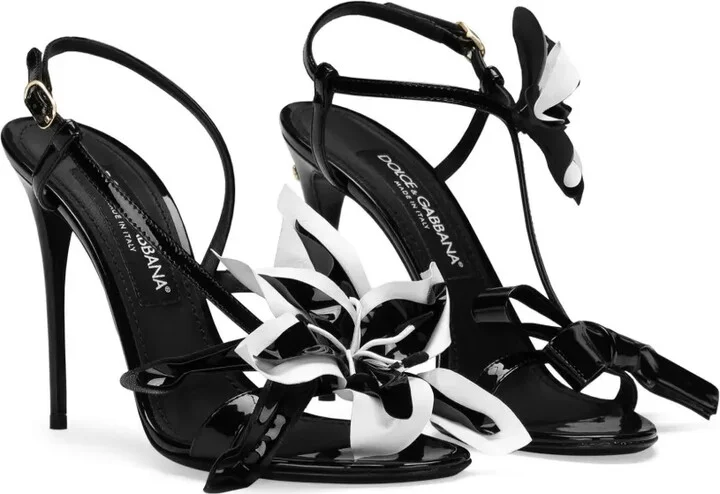 Floral-Appliqué Leather Stiletto Sandals - Image 2