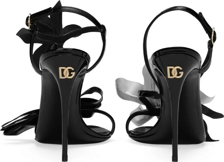 Floral-Appliqué Leather Stiletto Sandals - Image 3