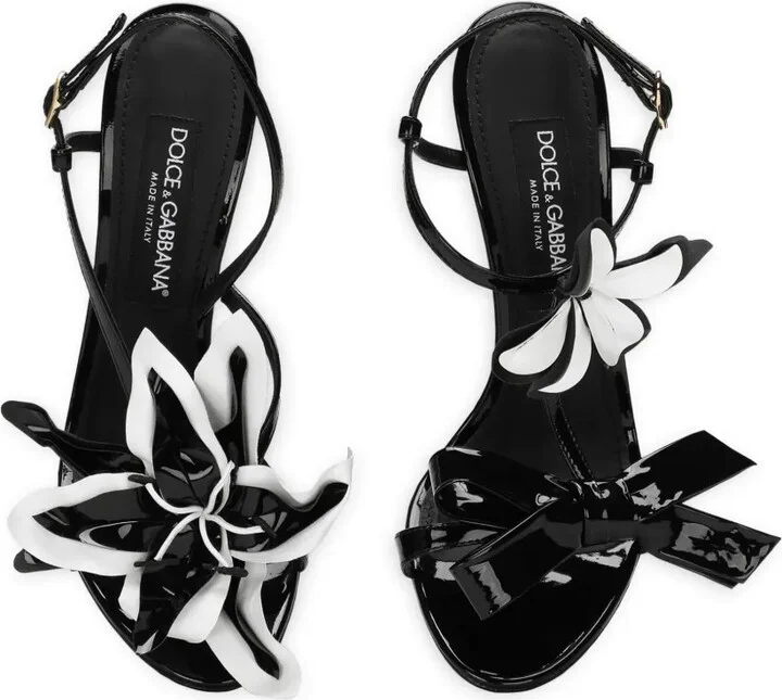 Floral-Appliqué Leather Stiletto Sandals - Image 4
