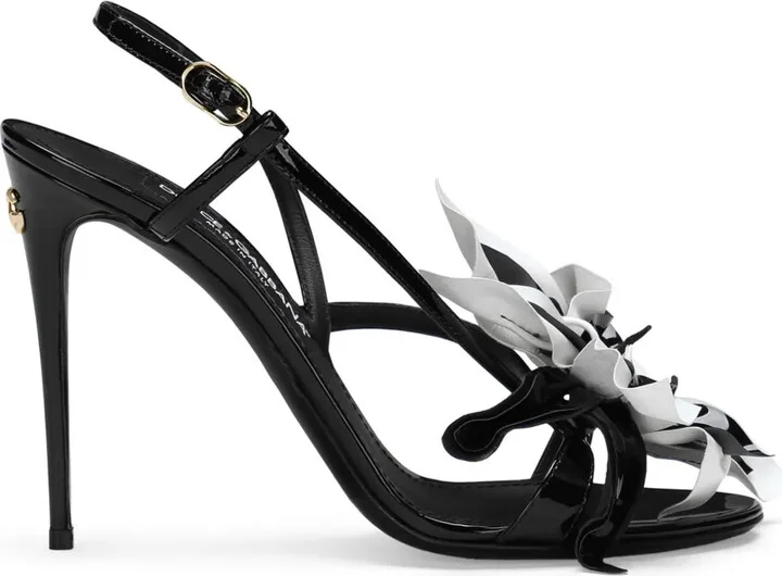 Floral-Appliqué Leather Stiletto Sandals
