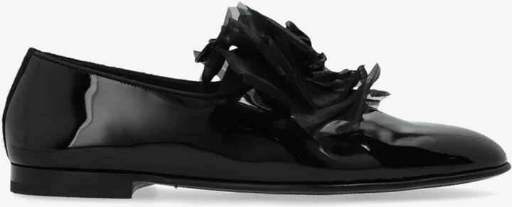 Floral Appliqué Patent Leather Loafers