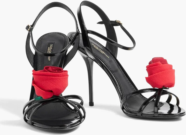 Floral-appliquéd patent-leather sandals - Image 2