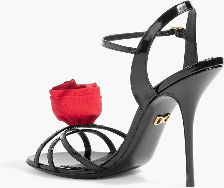 Floral-appliquéd patent-leather sandals - Image 3