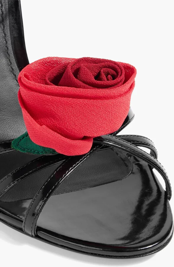 Floral-appliquéd patent-leather sandals - Image 4