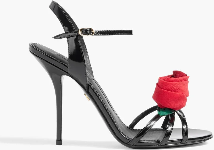 Floral-appliquéd patent-leather sandals