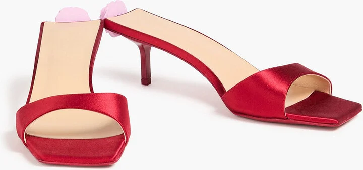 Floral-appliquéd satin mules - Image 2