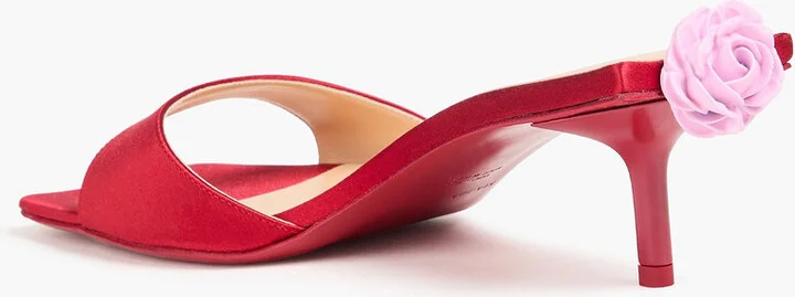 Floral-appliquéd satin mules - Image 3