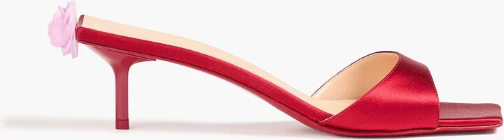 Floral-appliquéd satin mules
