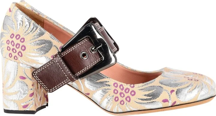 Floral Brocade Mary Jane Pumps in Multicolor Silk