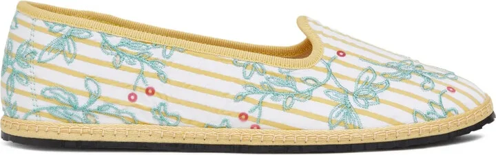 Floral-Embroidered Ballet Flats