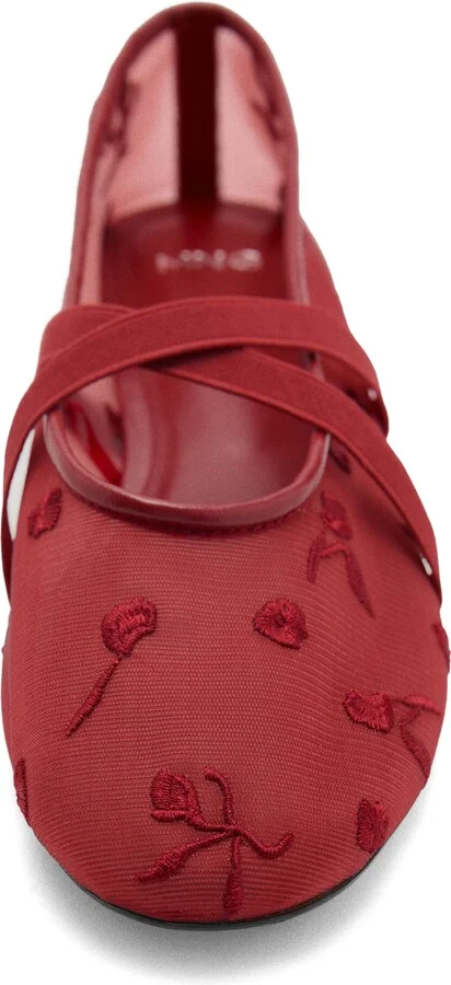 Floral Embroidered Cross Strap Ballerina Flat - Image 4