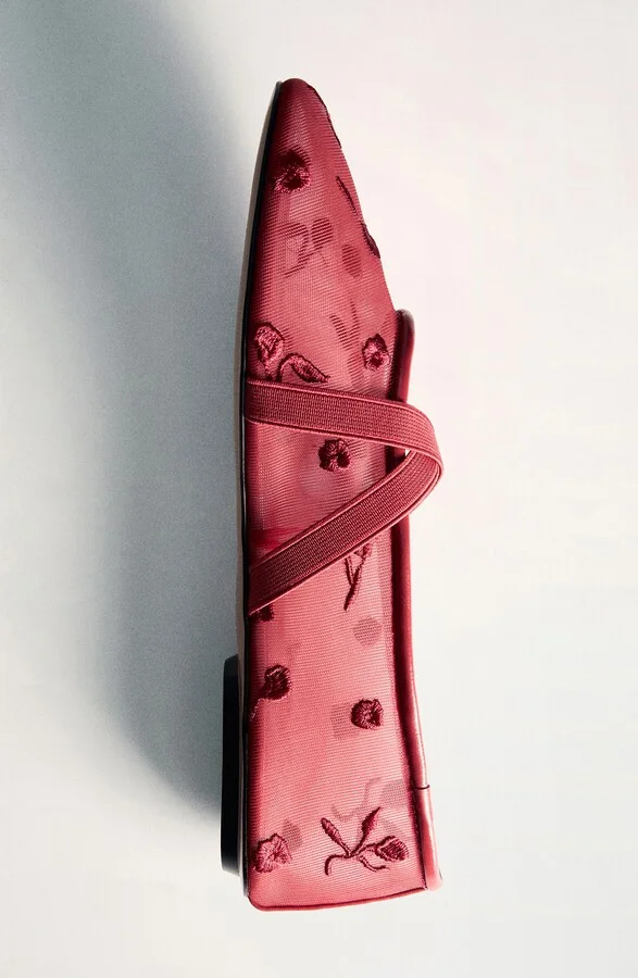 Floral Embroidered Cross Strap Ballerina Flat - Image 5