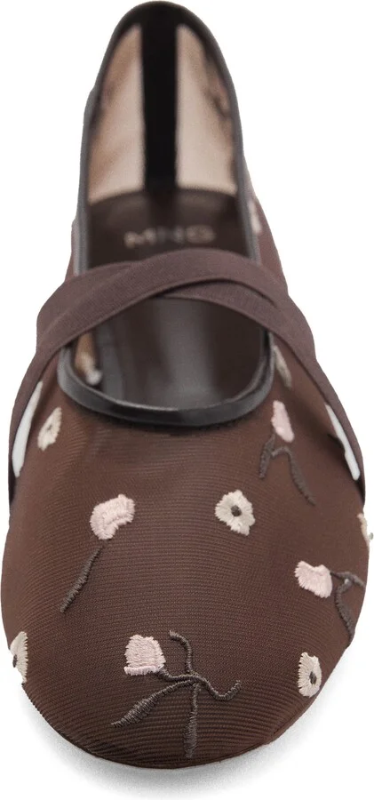 Floral Embroidered Cross Strap Ballerina Flat - Image 9