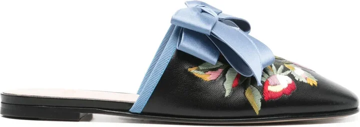 Floral-Embroidered Mules