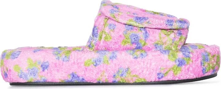 Floral-Embroidered Slides