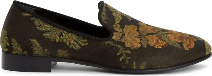 Floral-Embroidered Slip-On Loafers