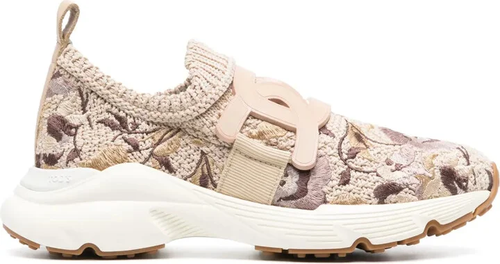 Floral-Embroidered Slip-On Sneakers