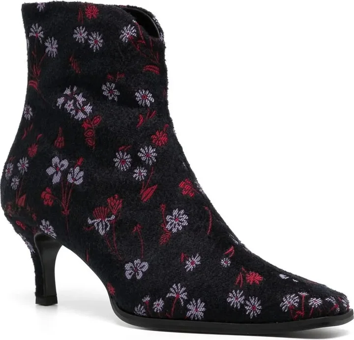 Floral-Embroidered Velvet Boots - Image 2