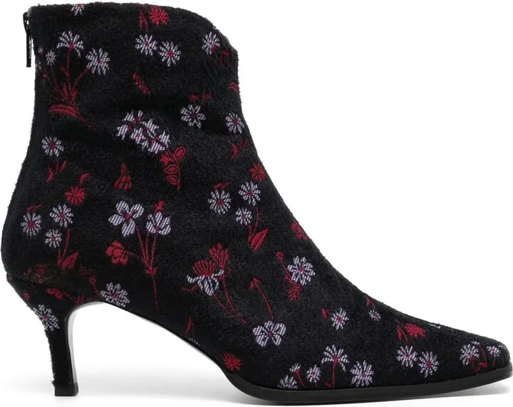 Floral-Embroidered Velvet Boots