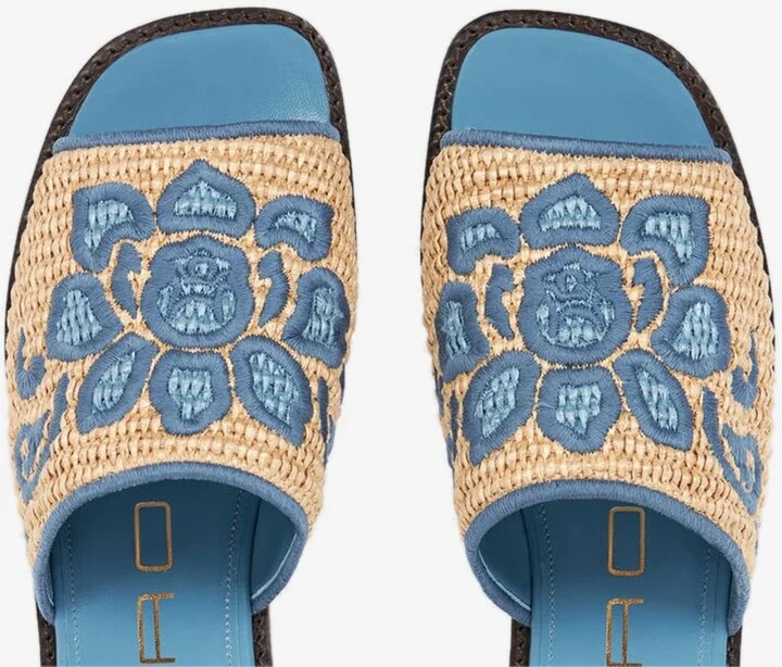 Floral Embroidered Woven-Raffia Slides - Image 2